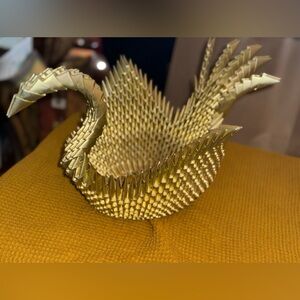 Tramp Art Gold Origami Swan